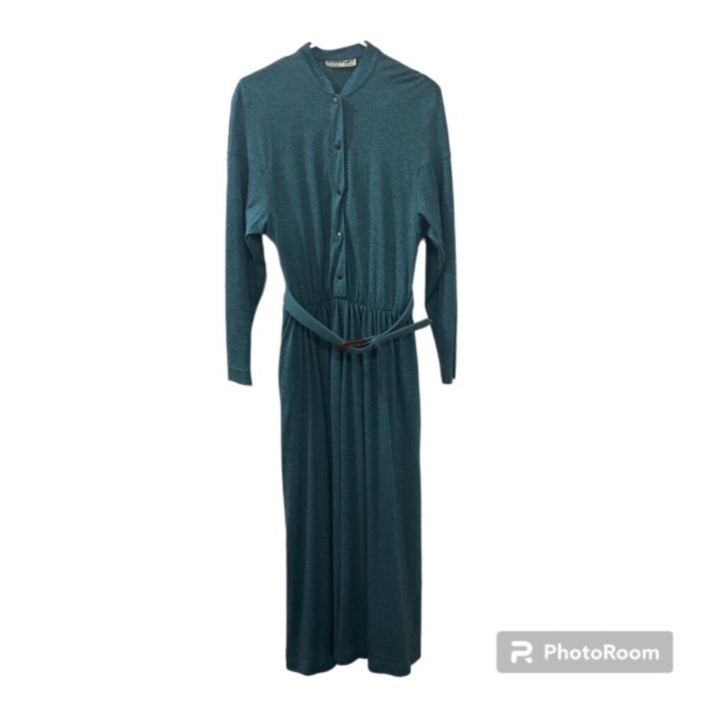 VTG Chofflet Prestige Paris Green Mink Wool Belted Maxi Dress US 8 France